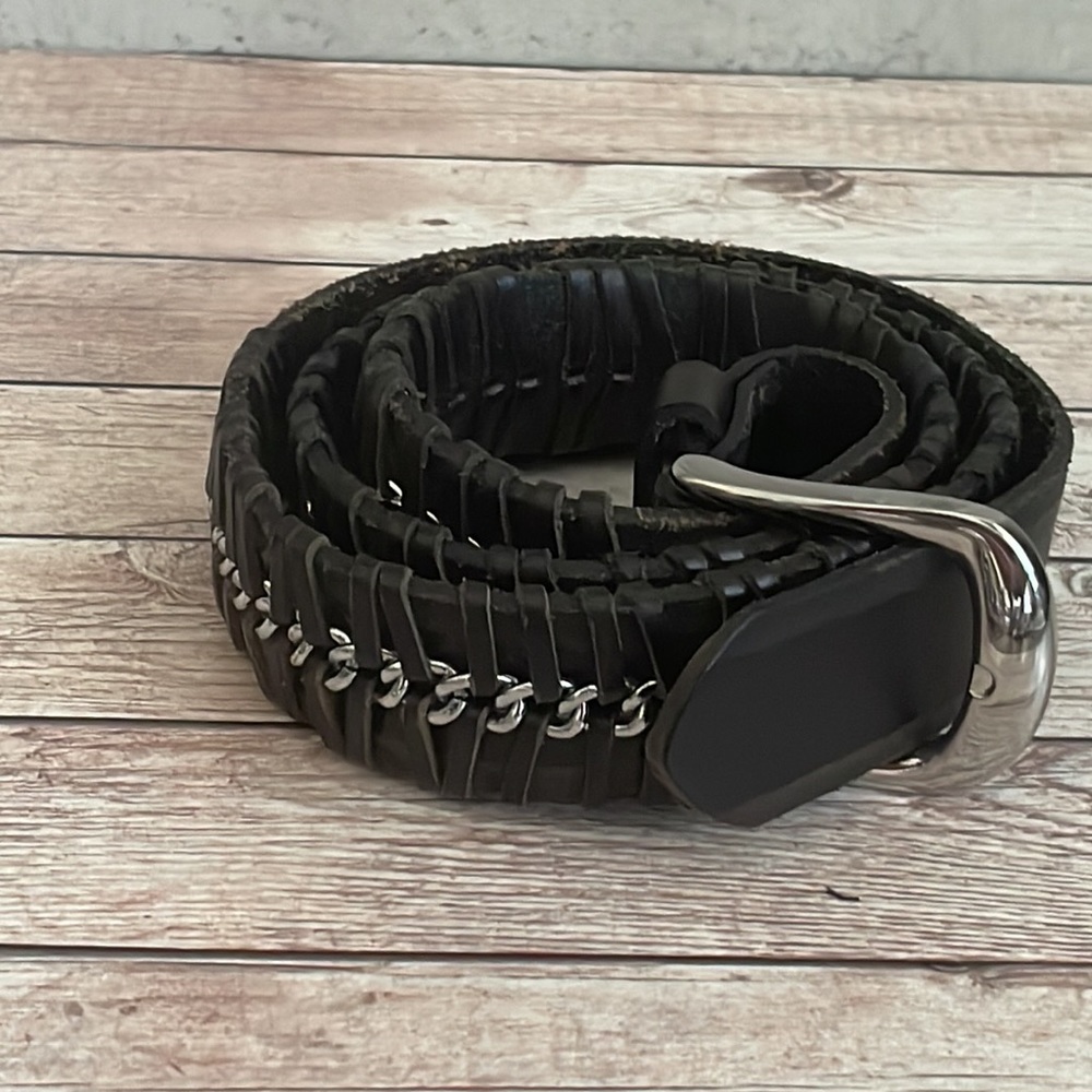 Biker Paige Leather rustic belt with silver chain